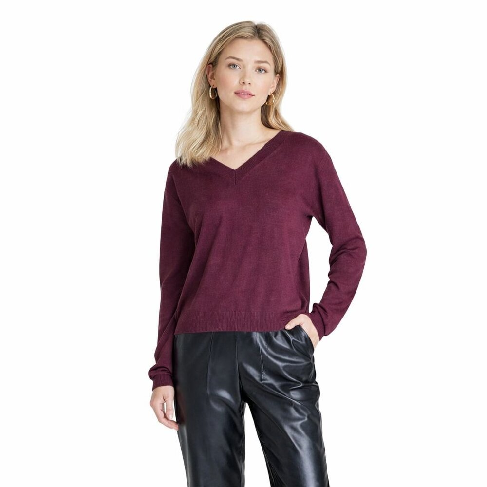 A New Day size XS  V-neck long-sleeve sweater, Burgundy NEW
